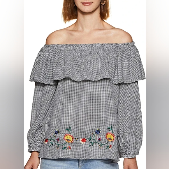 Zara Floral Navy and White Embroidered Top - Picture 2 of 16